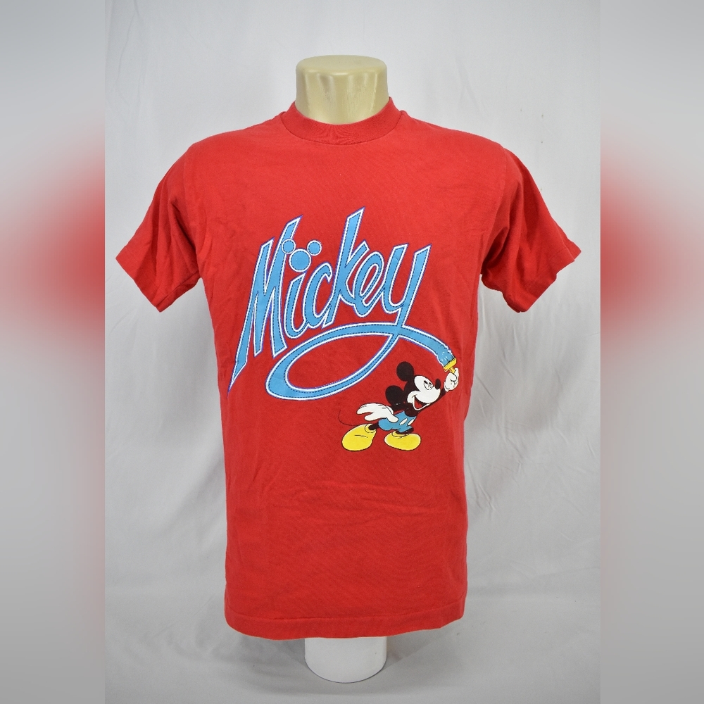Vintage 90's Mickey Unlimited Printed T-Shirt Mickey Mouse,Size:M,Color:Red.